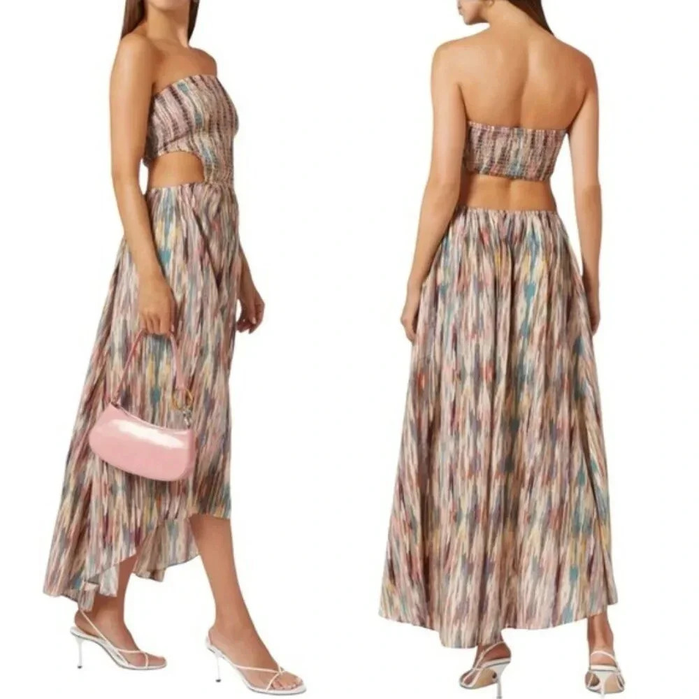 Misa Myka Ikat Strapless Cutout Smocked Cotton Blend Dress Size S Nwt